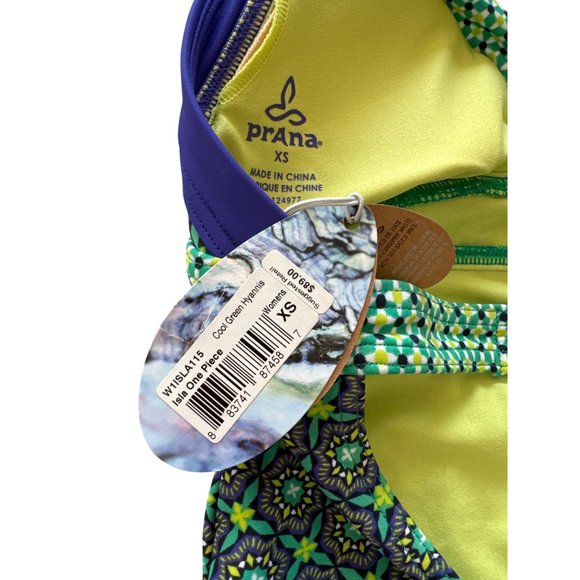 Prana Womens XS One-Piece Swimsuit With Blue Green & Yellow Geometric Print Halt - Picture 6 of 12